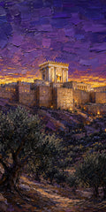 Purple Dusk Over the Mikdash, sukkah wall art by Sholom.