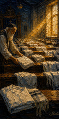 Old Man and His Sefer, sukkah wall art by Sholom.
