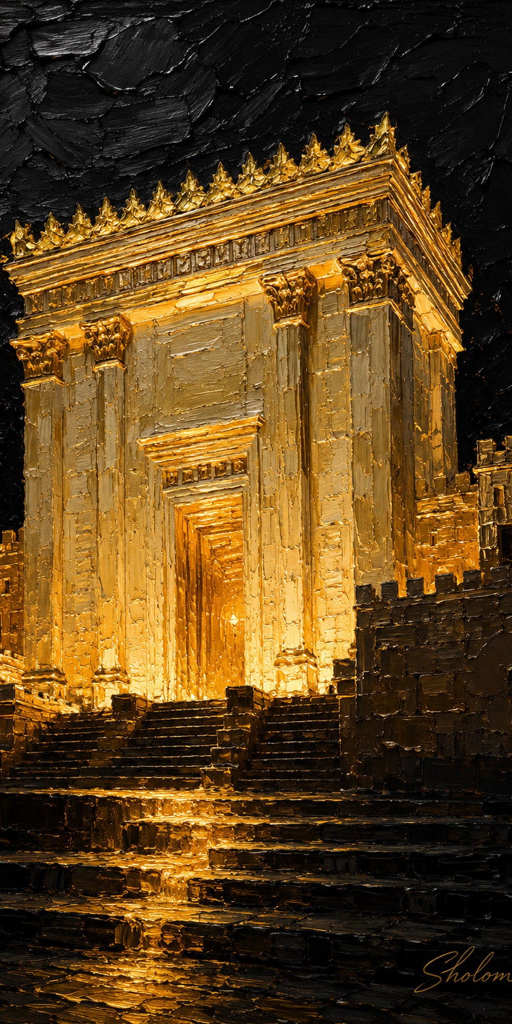 Gold Front at Midnight, sukkah wall art by Sholom.