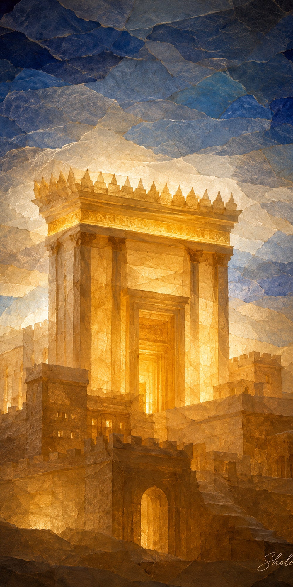 Glow Behind the Gate, sukkah wall art by Sholom.