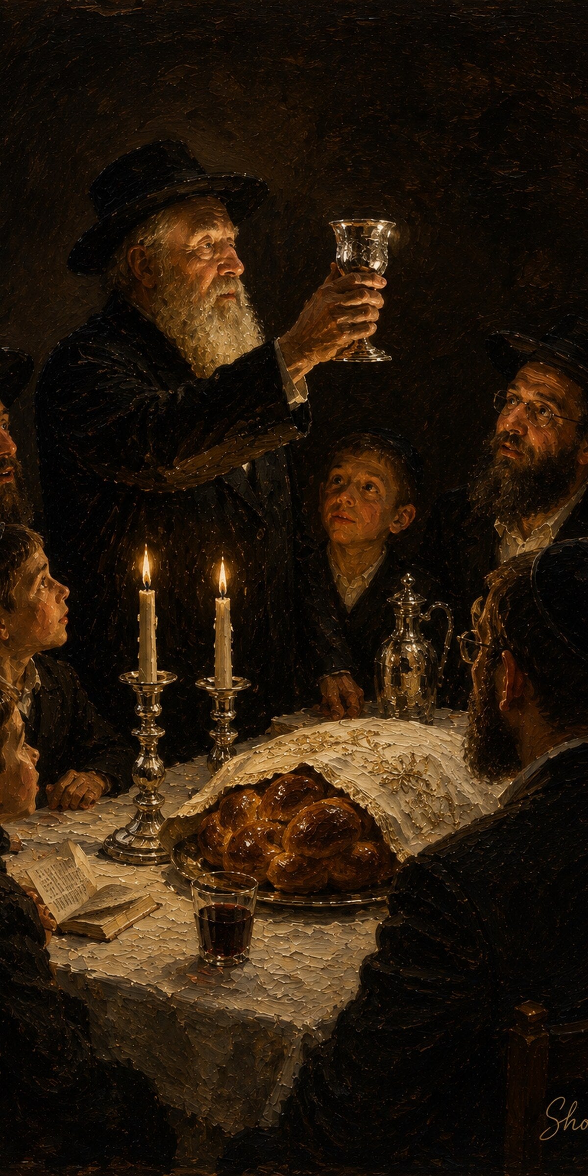 Kiddush Cup Raised, sukkah wall art by Sholom.
