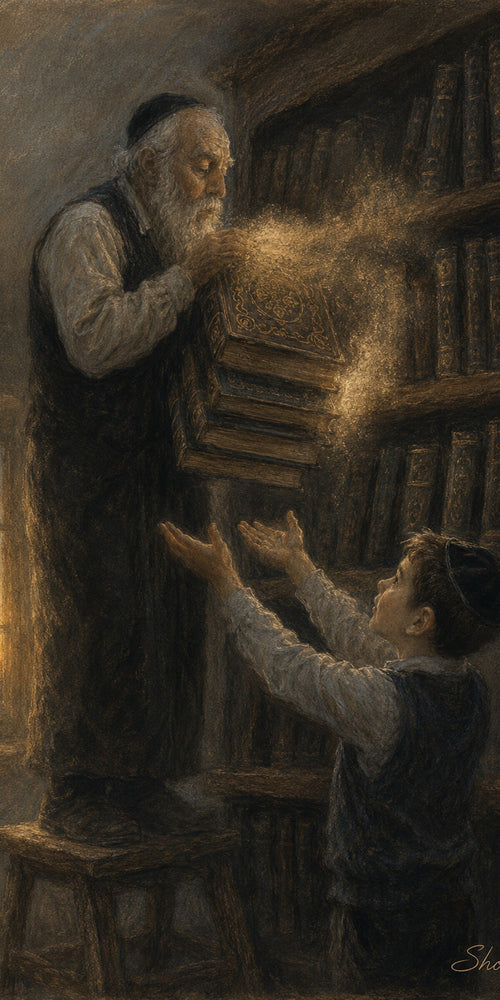 Blessing Over a Bowed Head, sukkah wall art by Sholom.