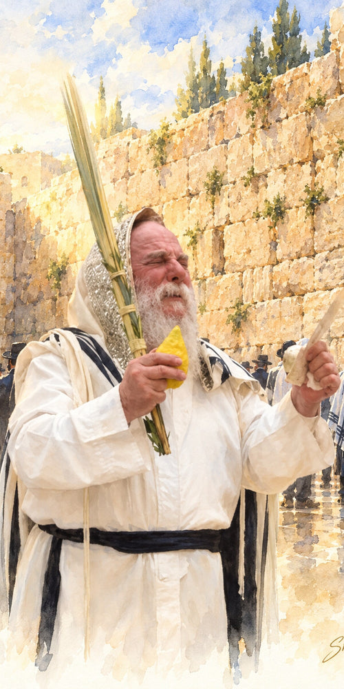 Arm Raised Among the Stones, sukkah wall art by Sholom.