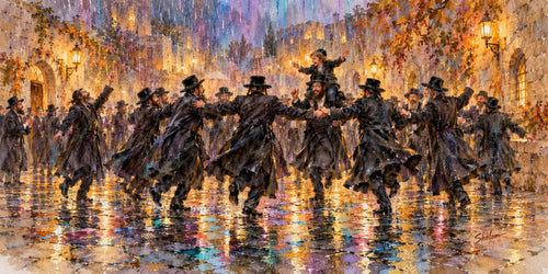 Dancing in the Rain, sukkah wall art by Sholom.